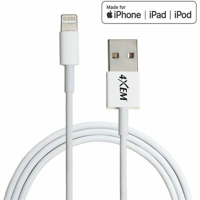 4XEM's 6ft 2m Lightning cable for Apple iPhone, iPad, iPod - MFI Certified - MFi Certified 6FT Lightning to USB data sync cable forApple iPad, iPhone, iPod 1 x Lightning Male Proprietary Connector - 1 x Type A Male USB connector