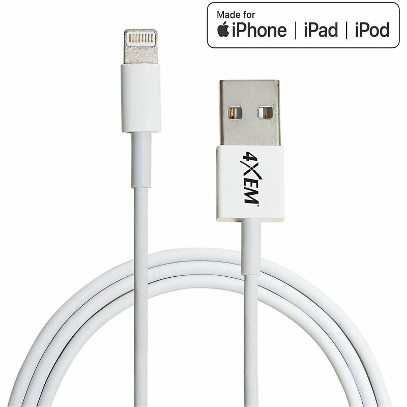 4XEM's 6ft 2m Lightning cable for Apple iPhone, iPad, iPod - MFI Certified - MFi Certified 6FT Lightning to USB data sync cable forApple iPad, iPhone, iPod 1 x Lightning Male Proprietary Connector - 1 x Type A Male USB connector