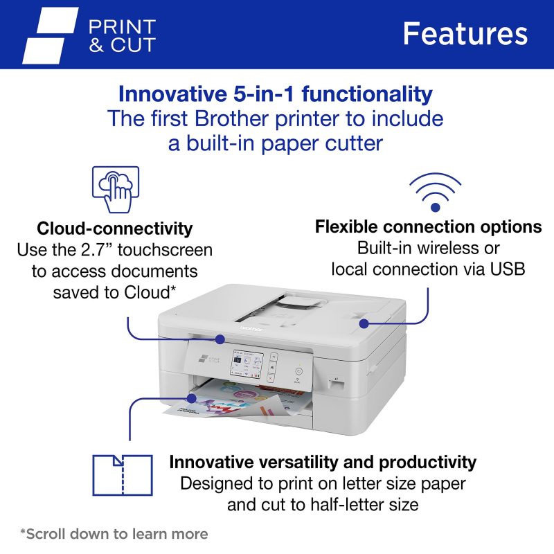 Brother Print & Cut MFC-J1800DW Wireless Inkjet Color All-in-One Printer With Automatic Paper Cutter And Refresh EZ Print Eligibility - Image 4