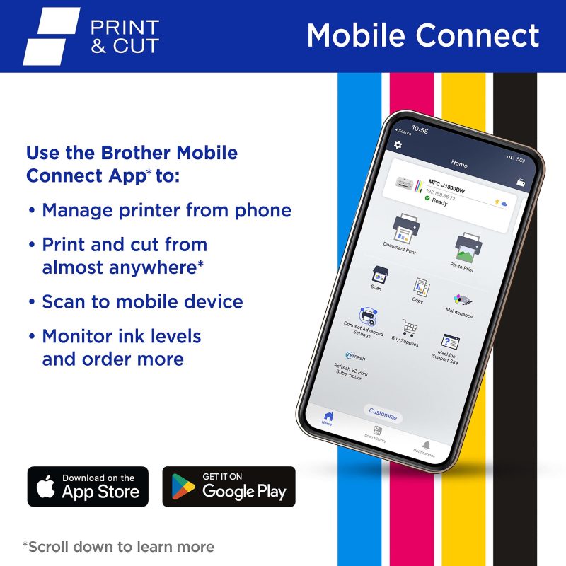 Brother Print & Cut MFC-J1800DW Wireless Inkjet Color All-in-One Printer With Automatic Paper Cutter And Refresh EZ Print Eligibility - Image 9