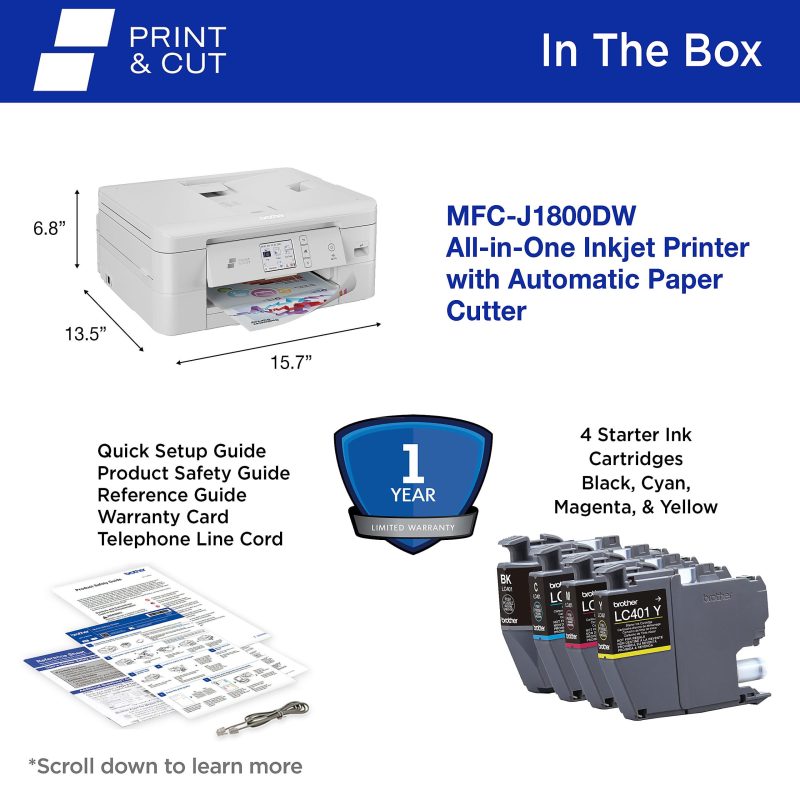 Brother Print & Cut MFC-J1800DW Wireless Inkjet Color All-in-One Printer With Automatic Paper Cutter And Refresh EZ Print Eligibility - Image 10