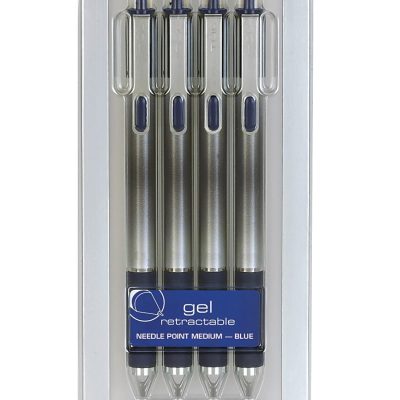 TUL® GL Series Retractable Gel Pens, Fine Point, 0.5 mm, Silver Barrel, Blue Ink, Pack Of 12 Pens - Blue,4