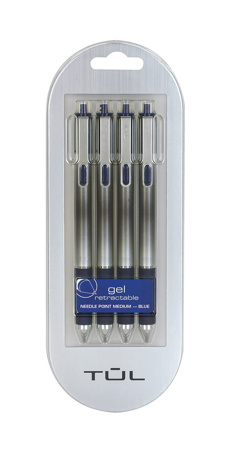 TUL® GL Series Retractable Gel Pens, Fine Point, 0.5 mm, Silver Barrel, Blue Ink, Pack Of 12 Pens - Blue,4