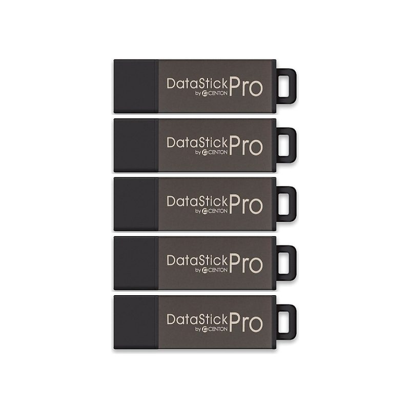 Centon DataStick Pro USB 2.0 Flash Drives, 4GB, Sport Black, Pack Of 5 Flash Drives, DSW4GB5PK