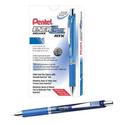 Pentel® EnerGel™ RTX Retractable Liquid Gel Pens, Fine Point, 0.5 mm, 54% Recycled, Blue, Pack Of 12 Pens