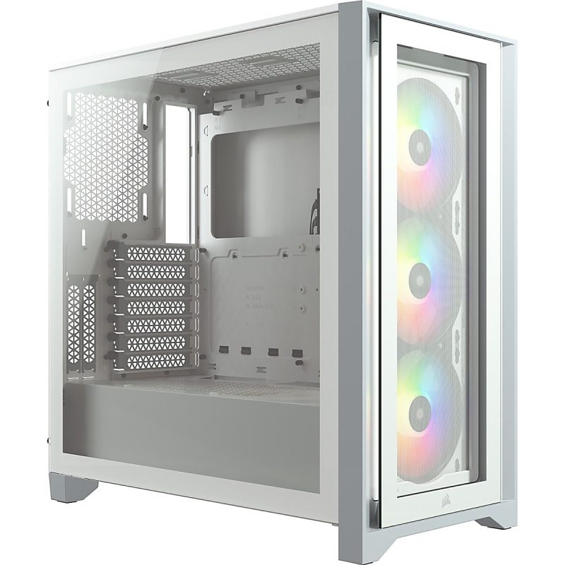 Corsair iCUE 4000X RGB Tempered Glass Mid-Tower ATX Case - White - Mid-tower - White - Tempered Glass, Steel, Plastic - 4 x Bay - 3 x 4.72" x Fan(s) Installed - 0 - ATX Motherboard Supported - 17.20 lb - 6 x Fan(s) Supported - Image 3