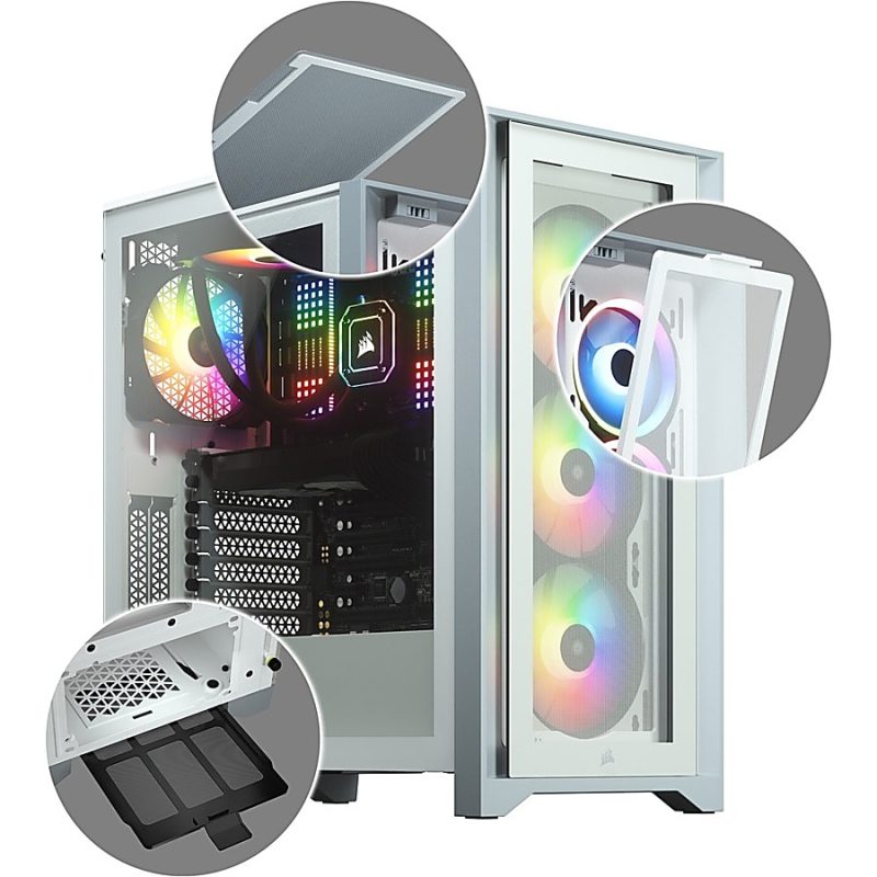 Corsair iCUE 4000X RGB Tempered Glass Mid-Tower ATX Case - White - Mid-tower - White - Tempered Glass, Steel, Plastic - 4 x Bay - 3 x 4.72" x Fan(s) Installed - 0 - ATX Motherboard Supported - 17.20 lb - 6 x Fan(s) Supported - Image 6