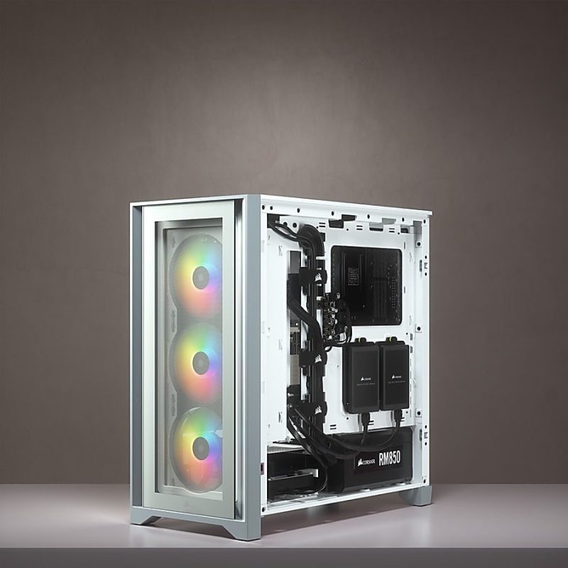 Corsair iCUE 4000X RGB Tempered Glass Mid-Tower ATX Case - White - Mid-tower - White - Tempered Glass, Steel, Plastic - 4 x Bay - 3 x 4.72" x Fan(s) Installed - 0 - ATX Motherboard Supported - 17.20 lb - 6 x Fan(s) Supported - Image 8
