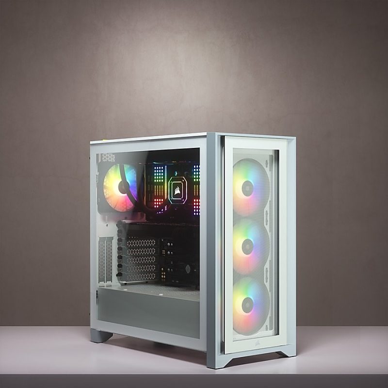 Corsair iCUE 4000X RGB Tempered Glass Mid-Tower ATX Case - White - Mid-tower - White - Tempered Glass, Steel, Plastic - 4 x Bay - 3 x 4.72" x Fan(s) Installed - 0 - ATX Motherboard Supported - 17.20 lb - 6 x Fan(s) Supported - Image 9