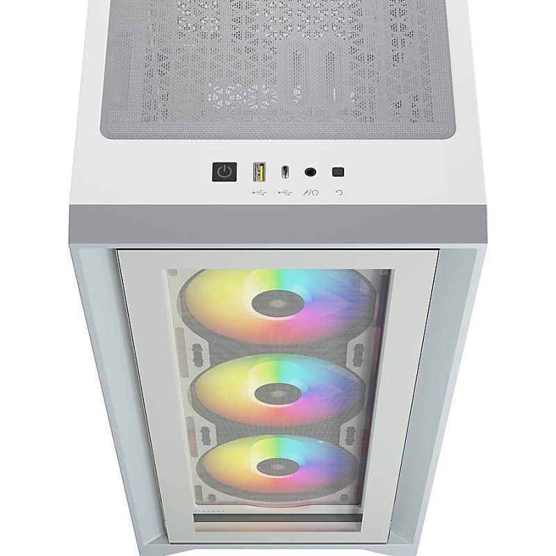 Corsair iCUE 4000X RGB Tempered Glass Mid-Tower ATX Case - White - Mid-tower - White - Tempered Glass, Steel, Plastic - 4 x Bay - 3 x 4.72" x Fan(s) Installed - 0 - ATX Motherboard Supported - 17.20 lb - 6 x Fan(s) Supported - Image 10