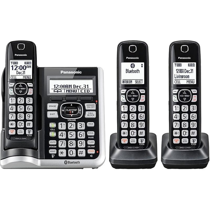 Panasonic® Link2Cell DECT 6.0 Cordless Telephone With Answering Machine And Dual Keypad, 3 Handsets, KX-TGF573S - Image 2