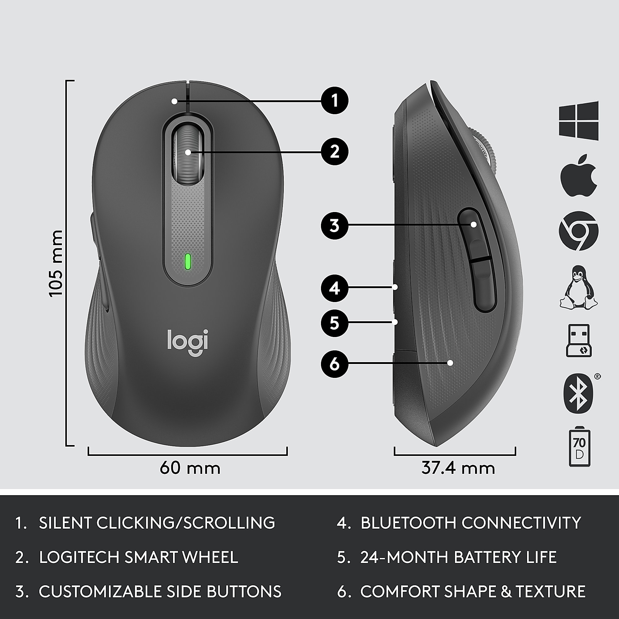 Logitech Signature MK650 Combo For Business Wireless Mouse and Keyboard Combo, Graphite - Image 7