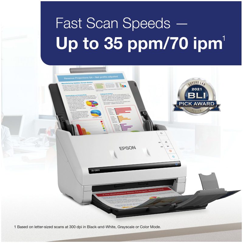 Epson DS-530 II Large Format ADF Scanner - 600 dpi Optical - 30-bit Color - 24-bit Grayscale - 35 ppm (Mono) - 35 ppm (Color) - Duplex Scanning - USB - Image 2