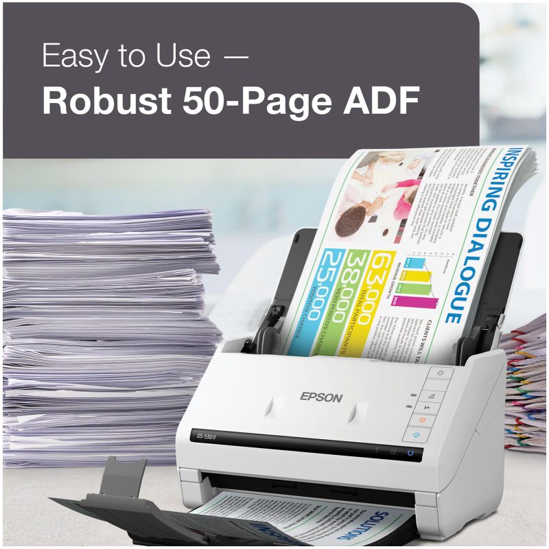 Epson DS-530 II Large Format ADF Scanner - 600 dpi Optical - 30-bit Color - 24-bit Grayscale - 35 ppm (Mono) - 35 ppm (Color) - Duplex Scanning - USB - Image 3