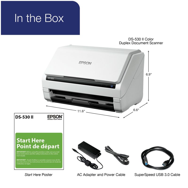 Epson DS-530 II Large Format ADF Scanner - 600 dpi Optical - 30-bit Color - 24-bit Grayscale - 35 ppm (Mono) - 35 ppm (Color) - Duplex Scanning - USB - Image 7