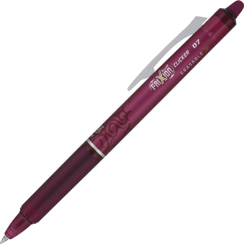 Pilot® FriXion® Ball Clicker Erasable Retractable Gel Pens, Pack of 12, Fine Point, 0.7 mm, Blue Barrel, Blue Ink - Burgundy,12