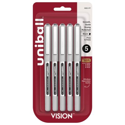 uni-ball® Vision™ Rollerball Pens, Fine Point, 0.7 mm, Gray Barrel, Blue Ink, Pack Of 12 - Black,5