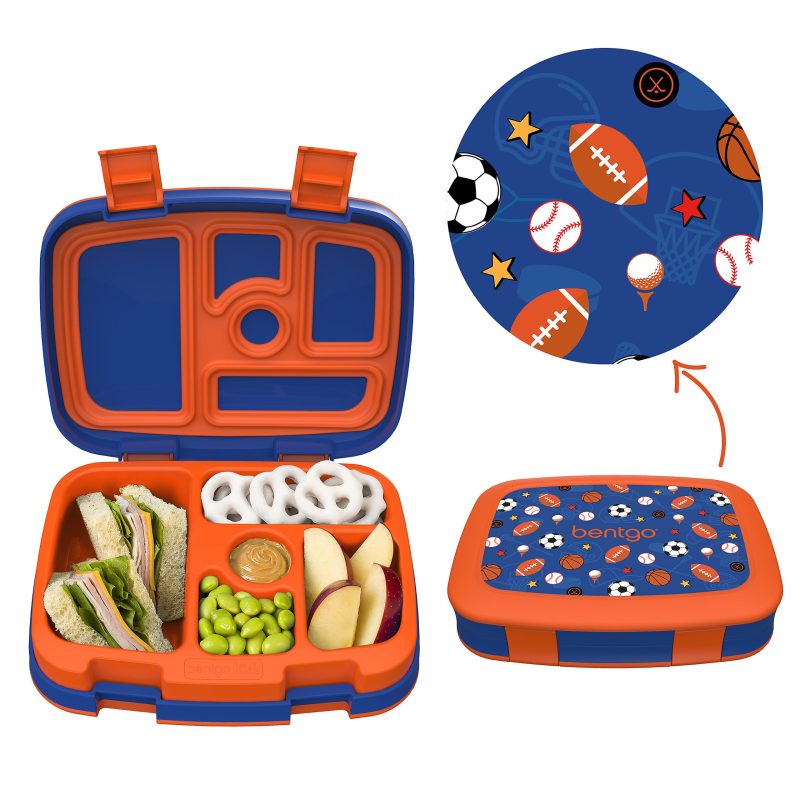 Bentgo Kids Prints 5-Compartment Lunch Box, 2"H x 6-1/2"W x 8-1/2"D, Sports - Image 2
