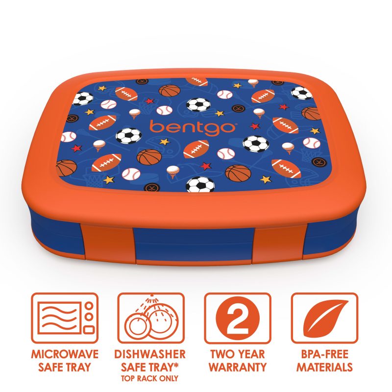 Bentgo Kids Prints 5-Compartment Lunch Box, 2"H x 6-1/2"W x 8-1/2"D, Sports - Image 4