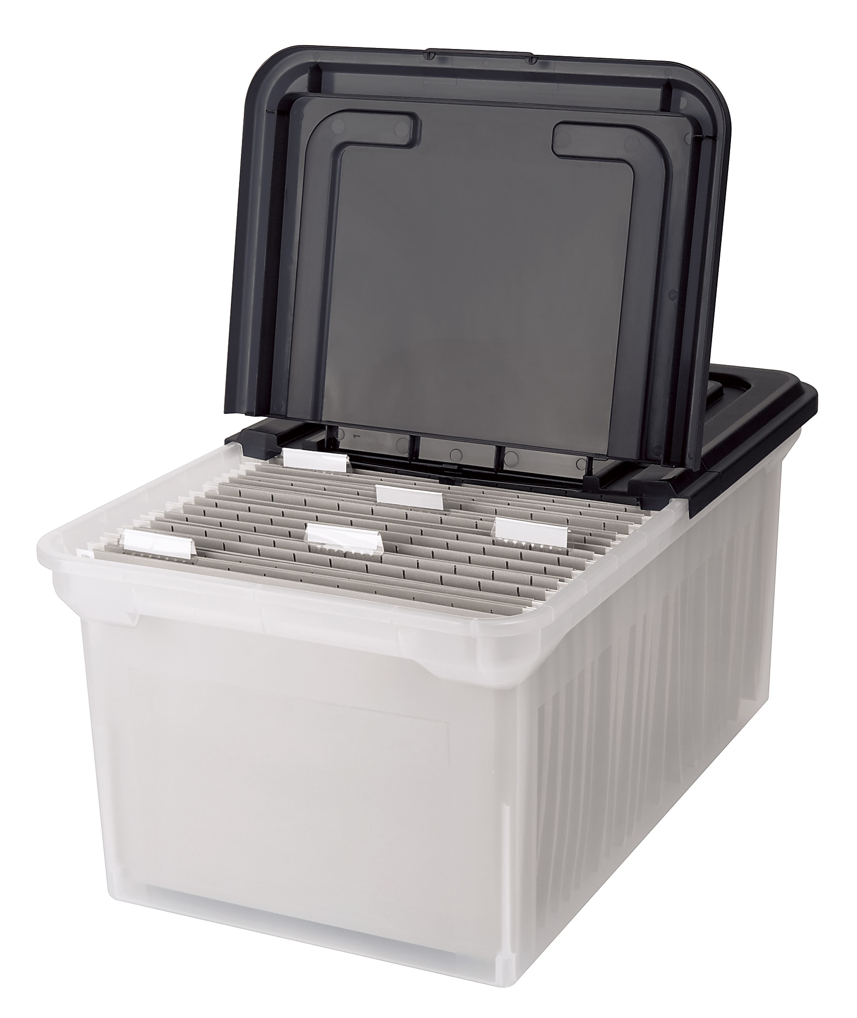 Office Depot® Brand Stackable File Tote Box, Letter Size, 10-7/10"H x 22-4/5"D x 13-7/10"W, Clear/Black - Image 2