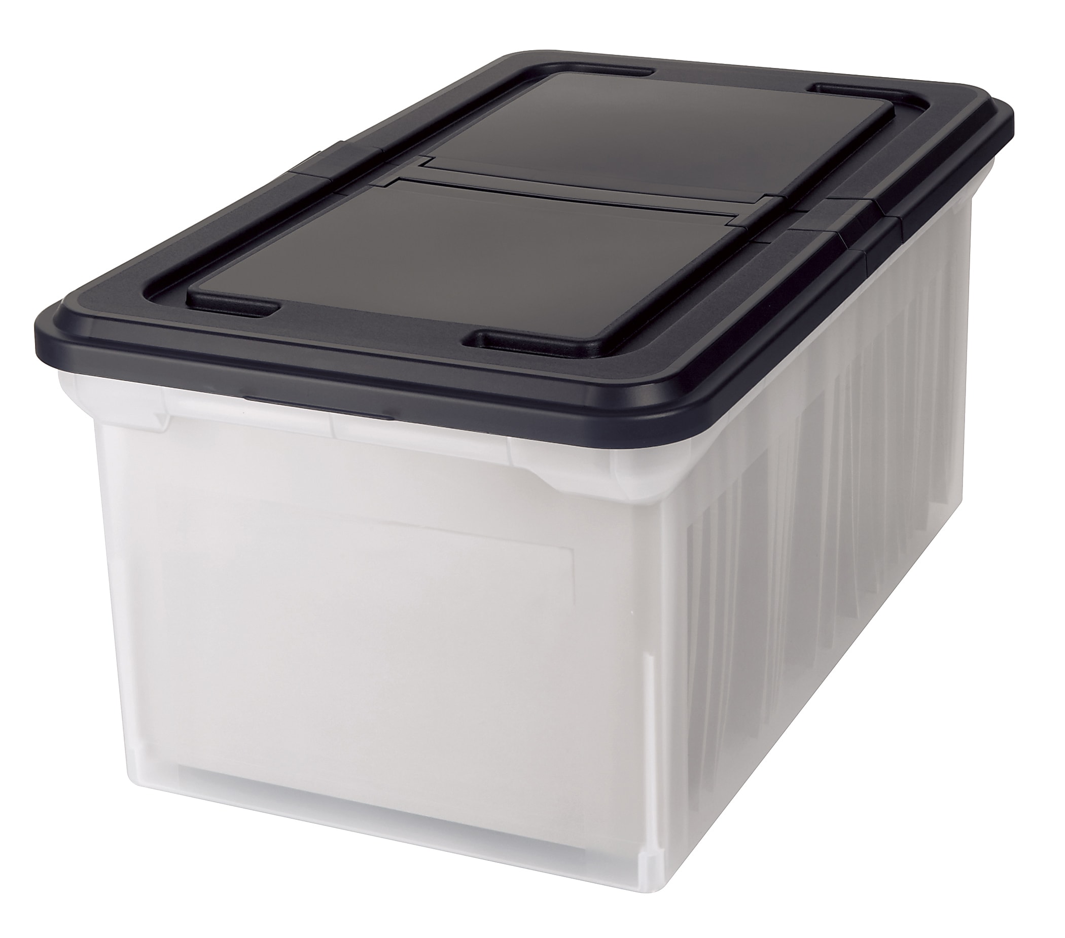 Office Depot® Brand Stackable File Tote Box, Letter Size, 10-7/10"H x 22-4/5"D x 13-7/10"W, Clear/Black