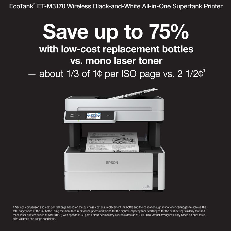 Epson® EcoTank® ET-M3170 SuperTank® Wireless All-In-One Monochrome Printer - Image 2