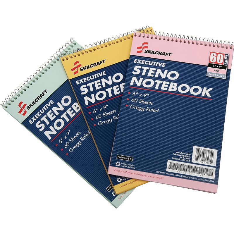 SKILCRAFT 50% Recycled Steno Notebooks, 6" x 9", Gregg Ruled, 60 Pages (30 Sheets), White/Blue, Pack Of 3 (AbilityOne 7530-01-454-5702) - Image 2