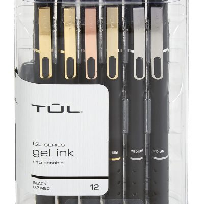 TUL® GL Series Retractable Gel Pens, Medium Point, 0.7 mm, Black Barrel, Black Ink, Pack Of 12 Pens