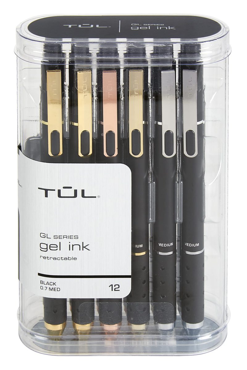 TUL® GL Series Retractable Gel Pens, Medium Point, 0.7 mm, Black Barrel, Black Ink, Pack Of 12 Pens