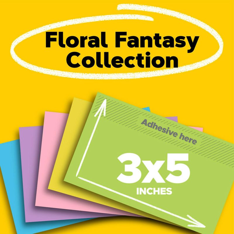Post-it Notes, 5 Pads, 3 in x 5 in, Clean Removal, School Supplies and Office Products, Sticky Notes for Vertical Surfaces, Monitors, Walls and Windows, Floral Fantasy Collection - Image 2