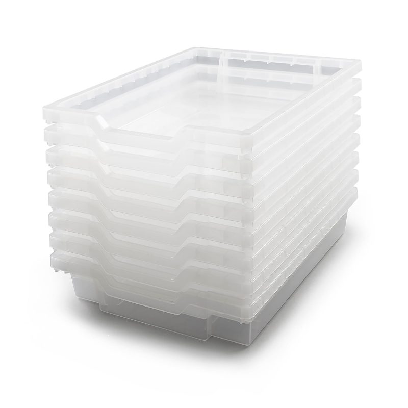 Gratnells Shallow F1 Tray, Heavy Duty School, Industrial & Utility Bins, 12.3" x 16.8" x 3", Translucent, Pack 8