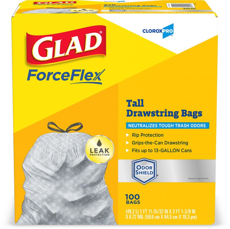 CloroxPro™ Glad ForceFlex Tall Kitchen Drawstring Trash Bags, 13 Gallon, Grey, Box Of 100