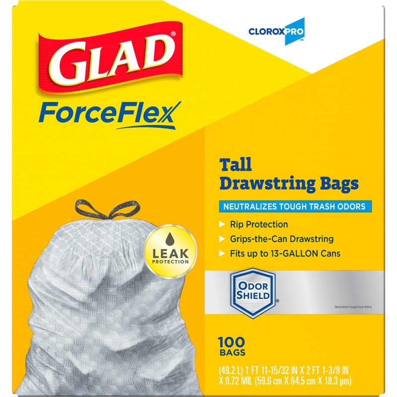 CloroxPro™ Glad ForceFlex Tall Kitchen Drawstring Trash Bags, 13 Gallon, Grey, Box Of 100 - Image 2