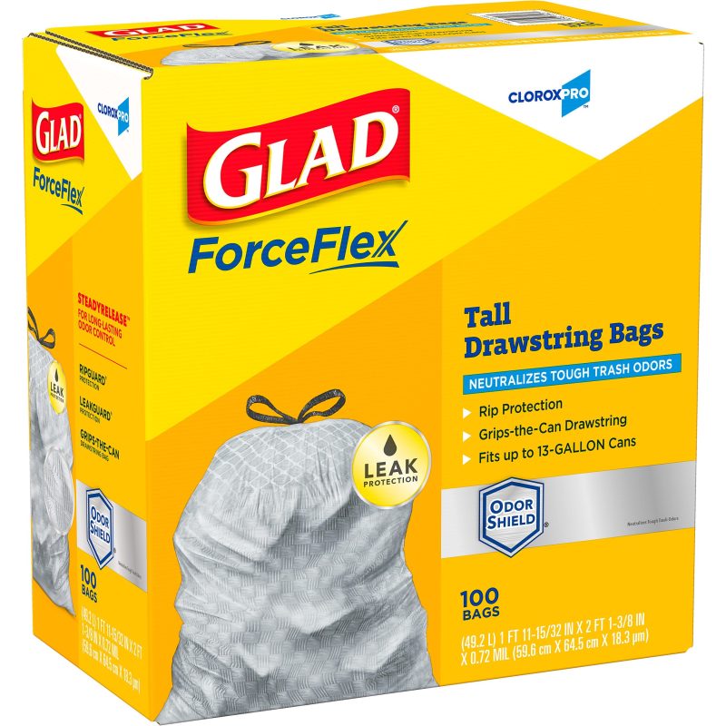 CloroxPro™ Glad ForceFlex Tall Kitchen Drawstring Trash Bags, 13 Gallon, Grey, Box Of 100 - Image 11