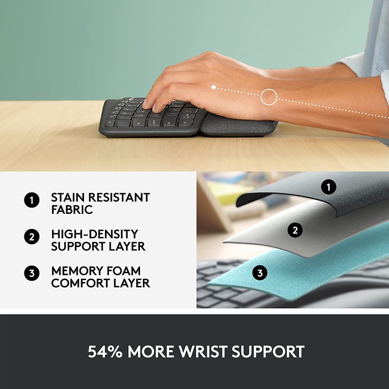 Logitech ERGO K860 Wireless Ergonomic Keyboard - Split Keyboard, Wrist Rest, Natural Typing, Stain-Resistant Fabric - Image 4