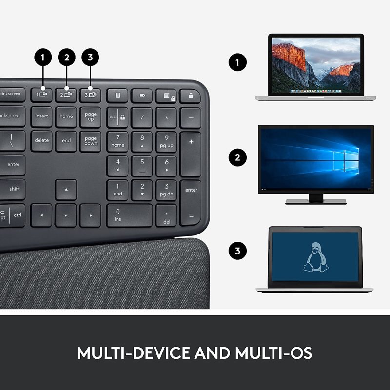 Logitech ERGO K860 Wireless Ergonomic Keyboard - Split Keyboard, Wrist Rest, Natural Typing, Stain-Resistant Fabric - Image 9