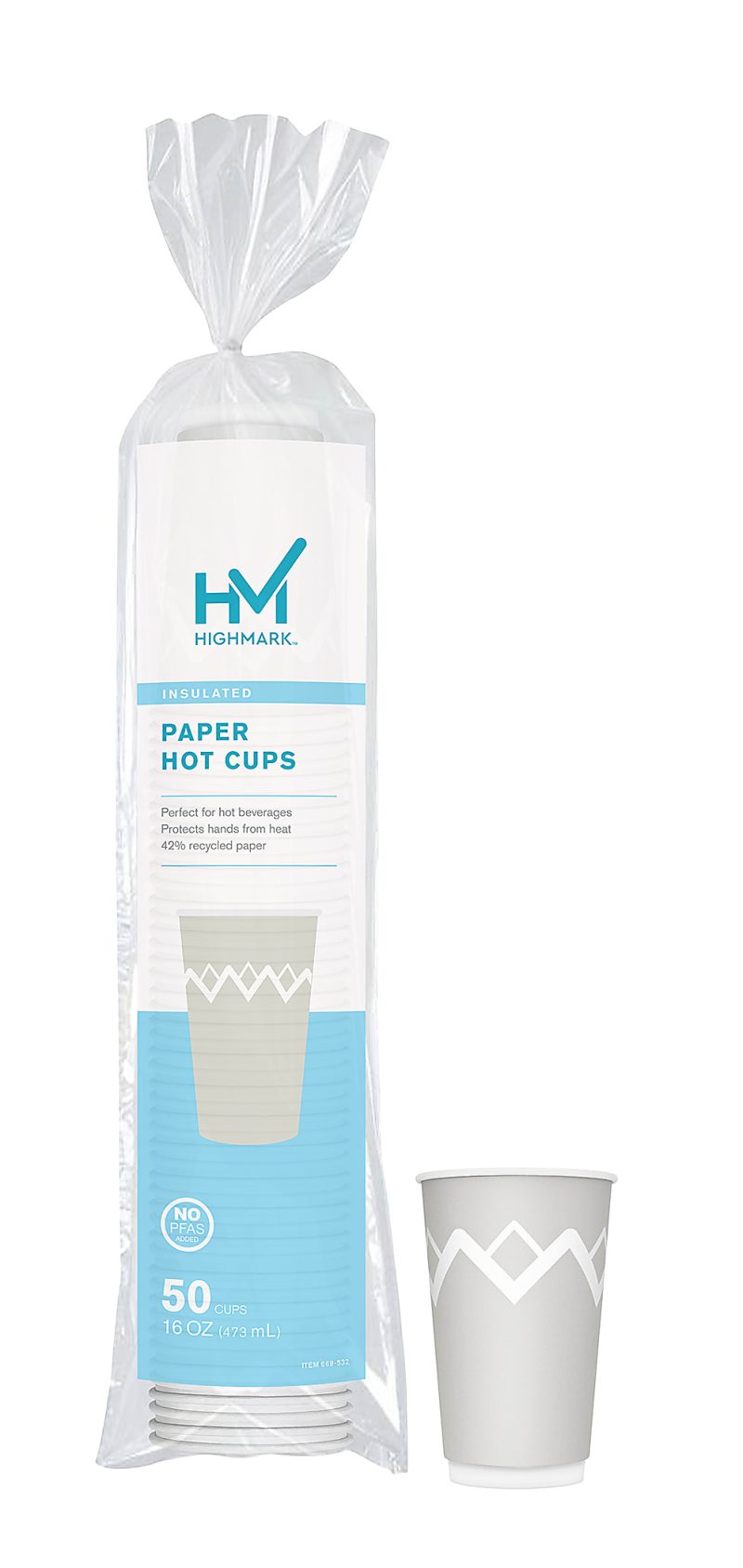 Highmark® Insulated Hot Cups, 16 Oz, 42% Recycled, Gray/White, Pack Of 50 - Image 2