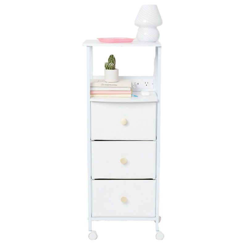 Dormify Sutton Charging 3-Drawer Cart on Wheels, Clear - Boucle
