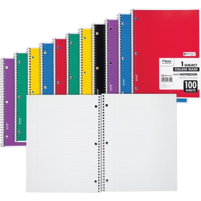 Mead® Spiral Notebooks, 1 Subject, College Ruled, 100 Sheets, Assorted, Pack Of 12
