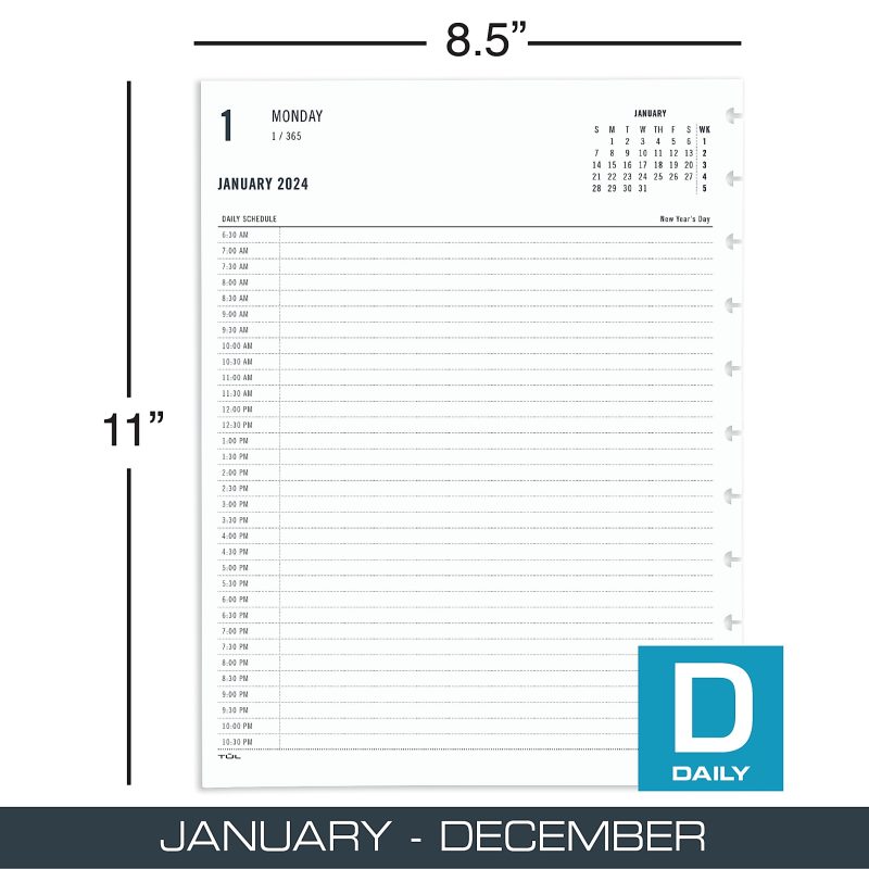 2024 TUL® Discbound Daily Planner Refill Pages, Half-Hourly Appointment Times, Letter Size, January To December - Image 2