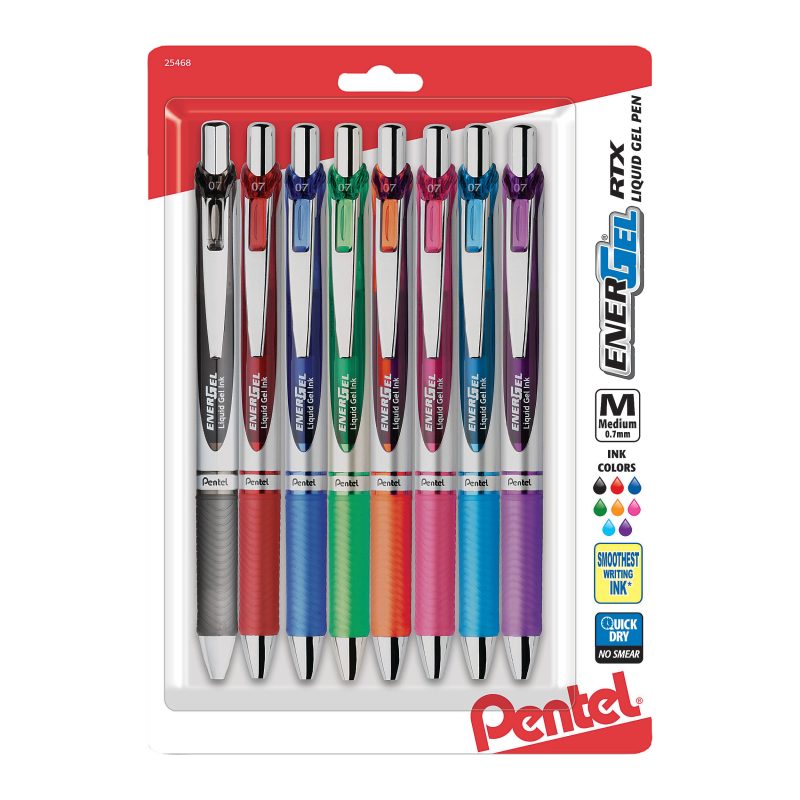 Pentel® EnerGel™ RTX Retractable Liquid Gel Pens, Medium Point, 0.7 mm, 54% Recycled, Blue Barrel, Blue Ink, Pack Of 12 Pens - Assorted,8