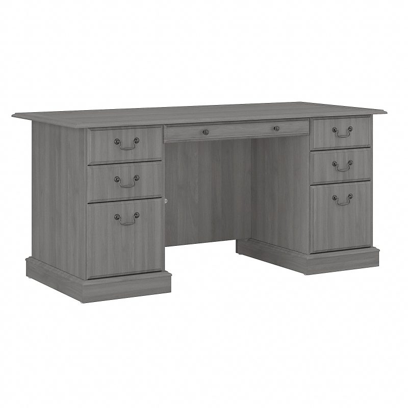 Bush Furniture Saratoga Executive 66"W Computer Desk With Drawers, Modern Gray, Standard Delivery - Modern Gray,66 in.