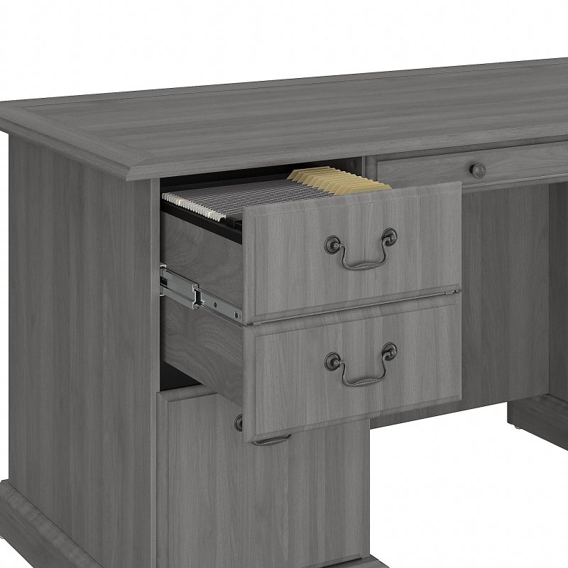 Bush Furniture Saratoga Executive 66"W Computer Desk With Drawers, Modern Gray, Standard Delivery - Image 5