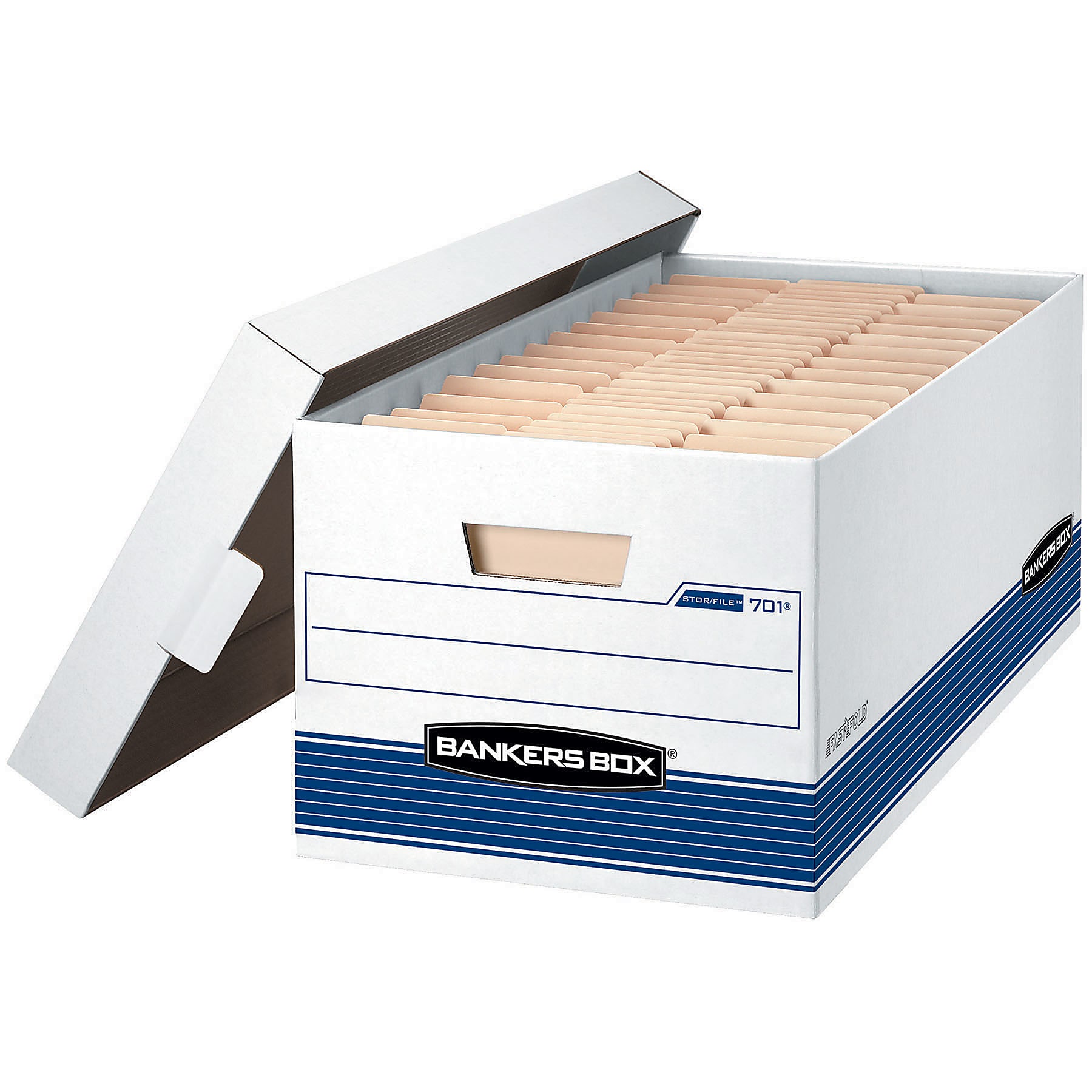 Bankers Box® Stor/File™ Medium-Duty Storage Boxes With Lift-Off Lids, Letter Size, 10" x 12" x 24", White/Blue, Case Of 20