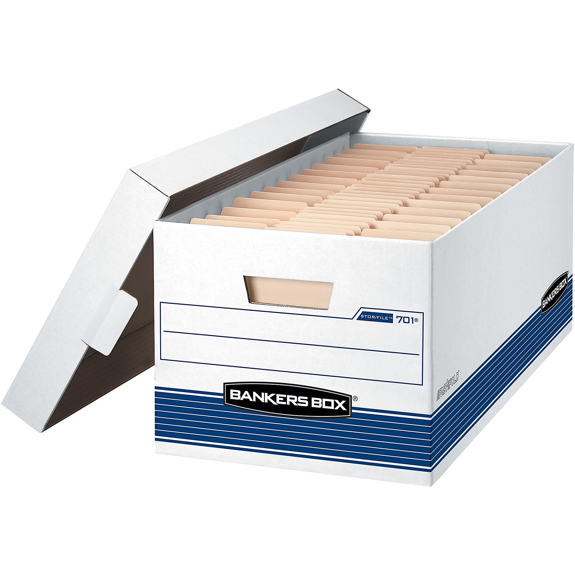 Bankers Box® Stor/File™ Medium-Duty Storage Boxes With Lift-Off Lids, Letter Size, 10" x 12" x 24", White/Blue, Case Of 20 - Image 3