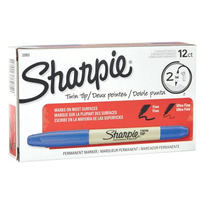 Sharpie® Twin-Tip Permanent Markers, Fine/Ultra Fine Points, Black, Pack Of 12 - Blue,12