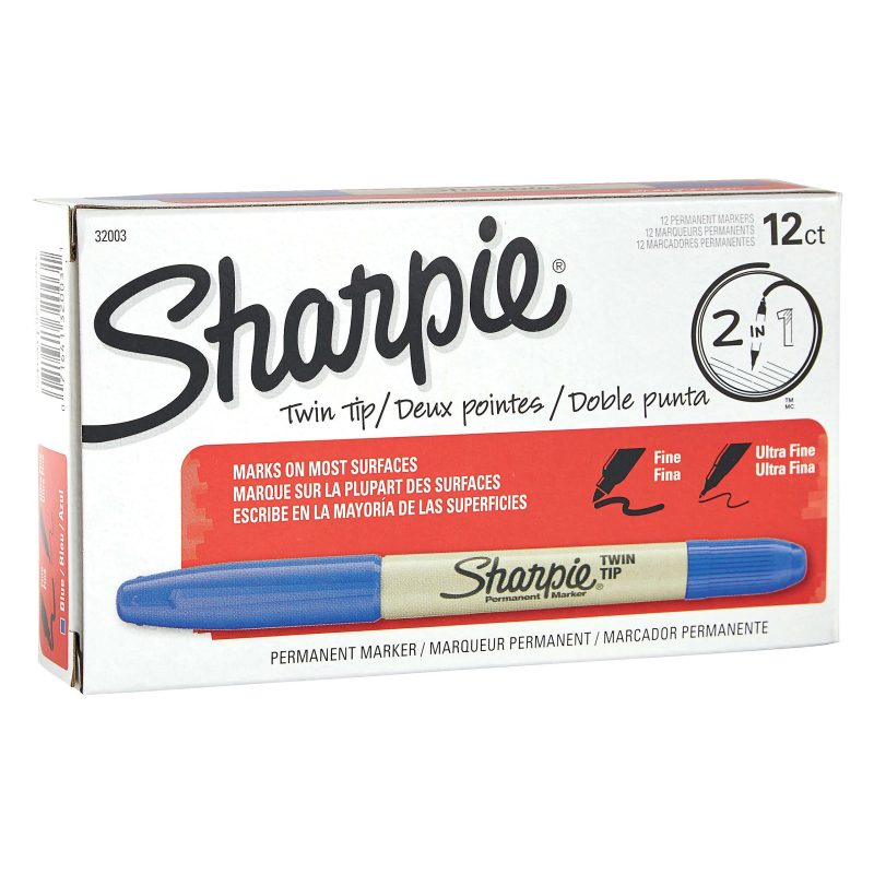 Sharpie® Twin-Tip Permanent Markers, Fine/Ultra Fine Points, Black, Pack Of 12 - Blue,12