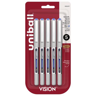 uni-ball® Vision™ Rollerball Pens, Fine Point, 0.7 mm, Gray Barrel, Blue Ink, Pack Of 12 - Blue,5