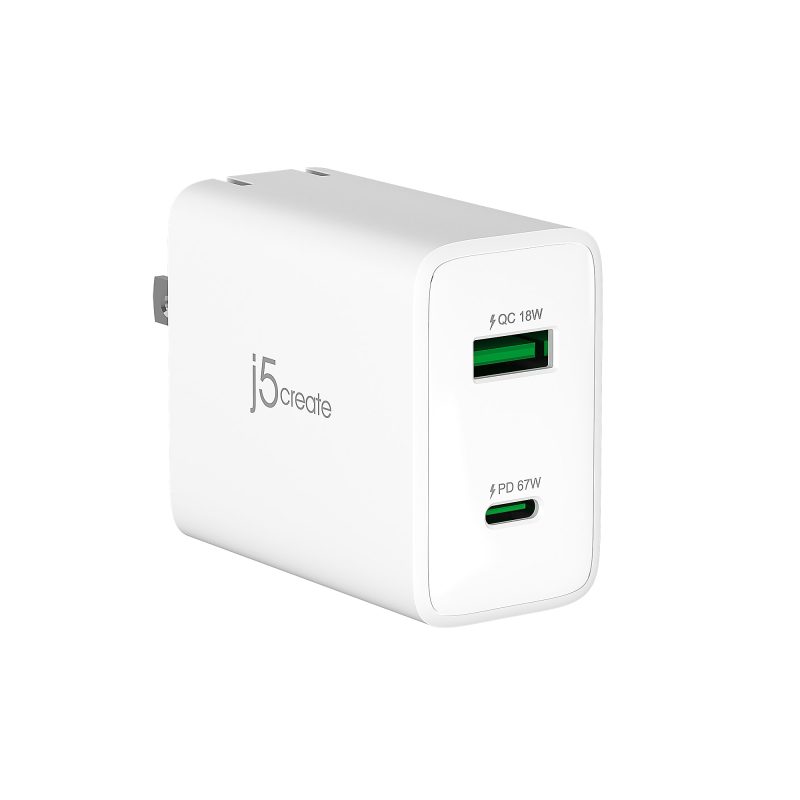 j5create 67W GaN USB-C 2-Port Charger, White, JUP2367 - Image 2