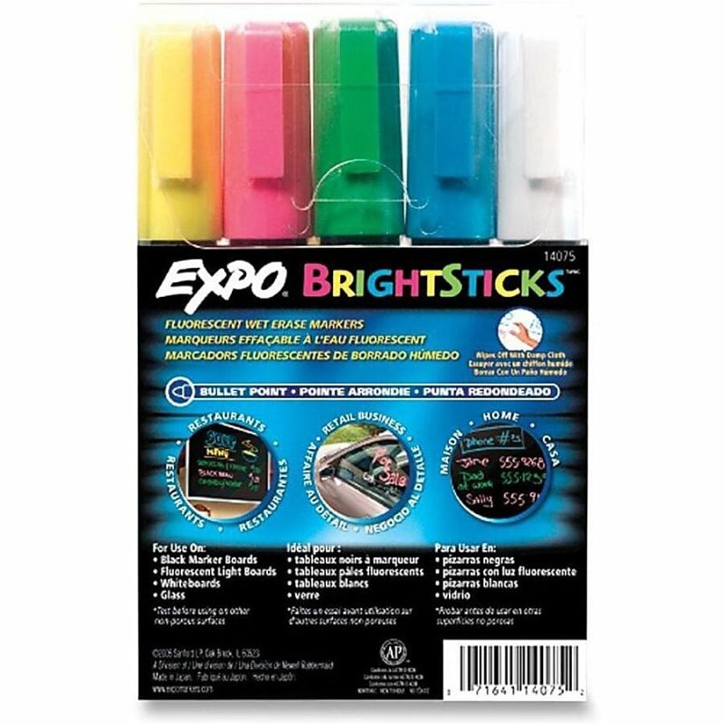 EXPO® Bright Sticks® Wet-Erase Fluorescent Markers, Assorted Colors, Pack Of 5 - Image 2